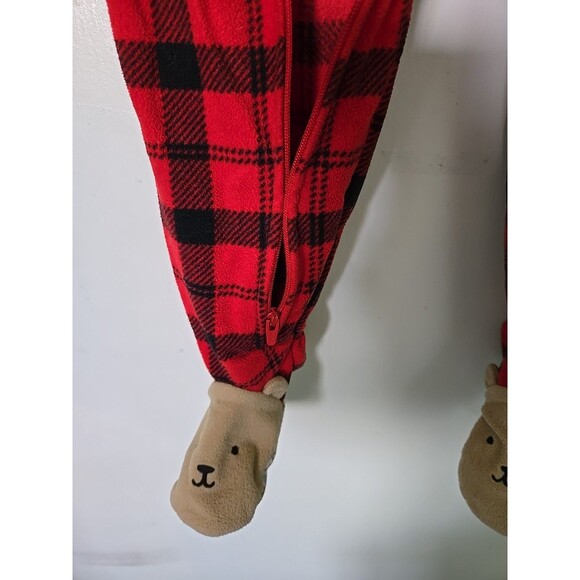 Carter's Baby 9 Months Cute Bear Footie Cozy Fleece Buffalo Plaid 1-Piece Red 9M - Picture 7 of 9